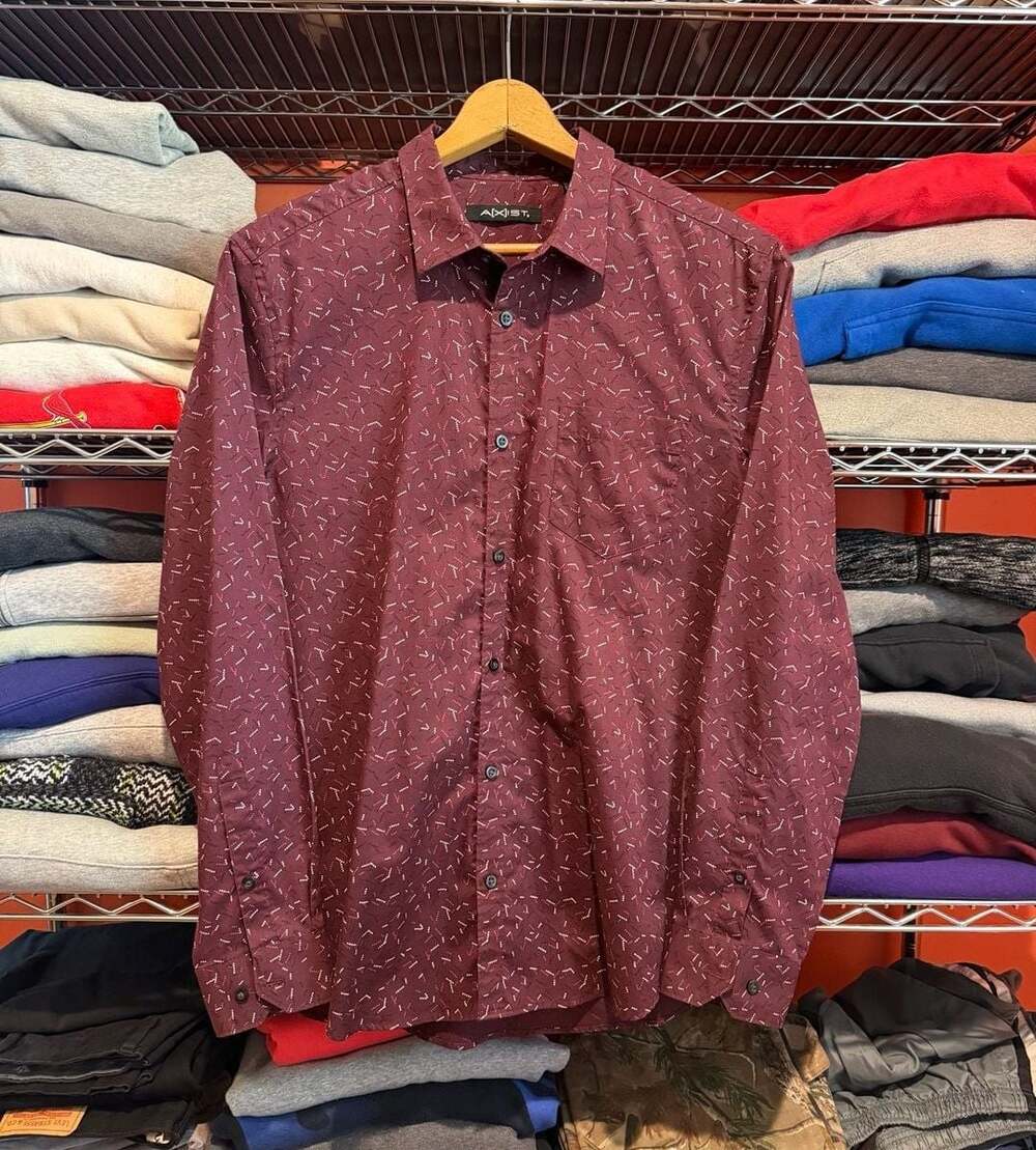 Axist Men Maroon Patterned Long Sleeve Button Front Shirt Men’s Large